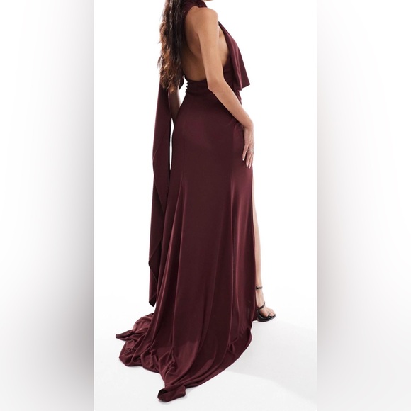 Elegant Burgundy One-Shoulder Backless Dress
